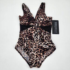 Miraclesuit Womens size 10 Leopard Print Twist Of Fate One-Piece Swimsuit NEW